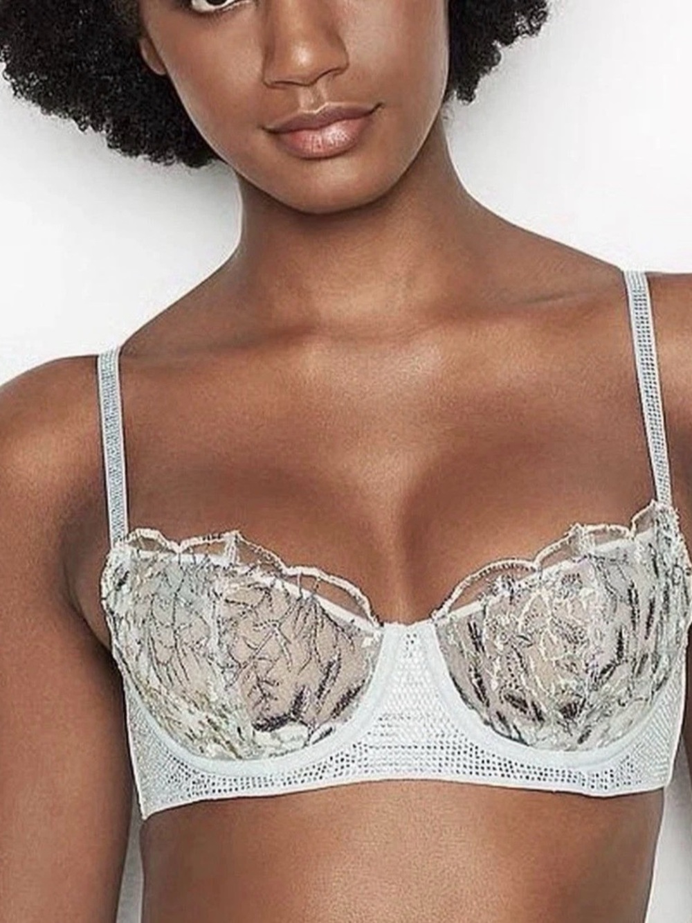 Victoria's Secret Sheer Lace Underwire Bra in Light Gray and Cream